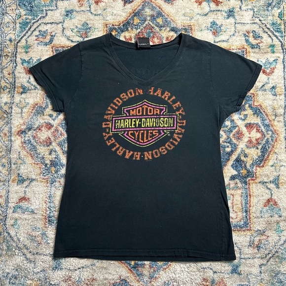 Harley Davidson V-Neck Logo T-shirt Medium - Picture 1 of 5